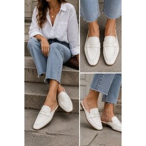 Steve Madden Malvern White Studded Mule Loafers Backless Flats Size 8